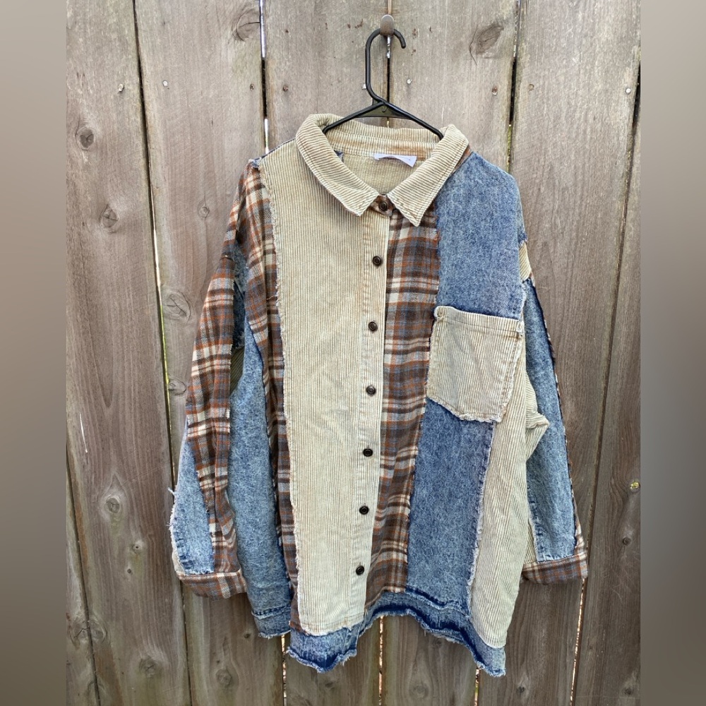 Shop Impressions denim patchwork shacket jacket xl